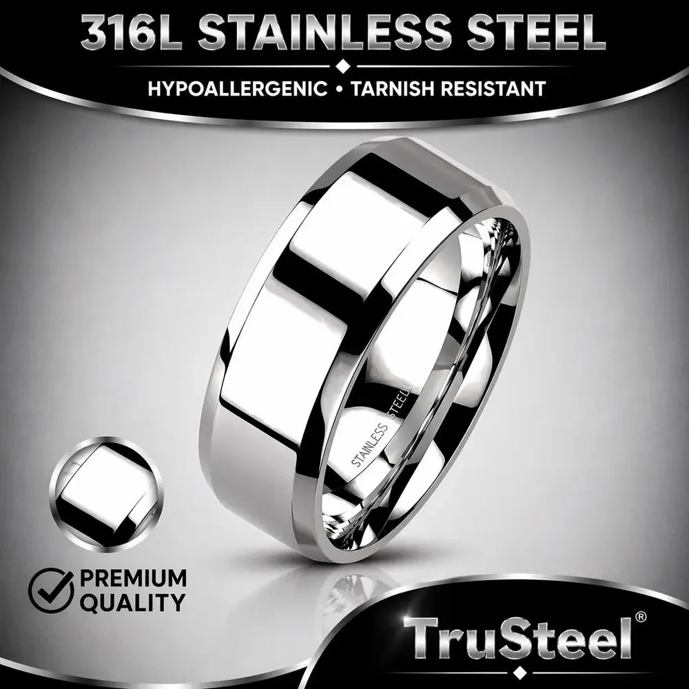 316L Stainless Steel Comfort Fit Wedding Band Mens Womens Hypoallergenic Size 9